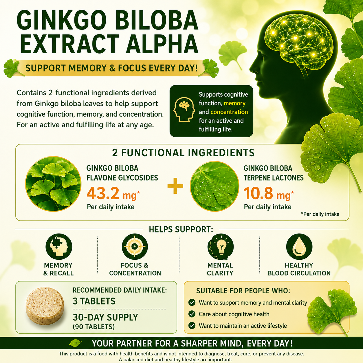 DHC Ginkgo Leaf Brain α 30 Days Memory Support Japan