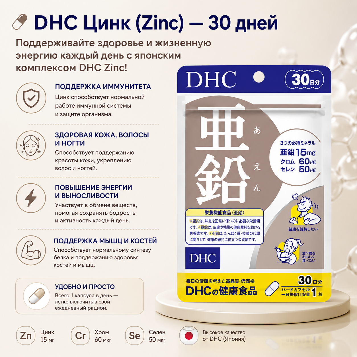 DHC Zinc 15mg Chromium Selenium Supplement Japan
