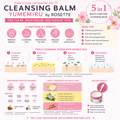 Rosette Yume Miru Cleansing Balm 90g | Japanese 5-in-1 Cleansing Balm | Made in Japan