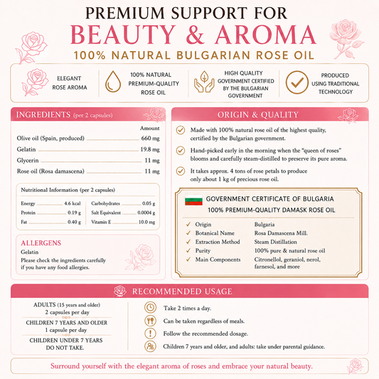 DHC Bulgarian Rose Capsules | Premium Natural Rose Oil | Beauty & Daily Freshness