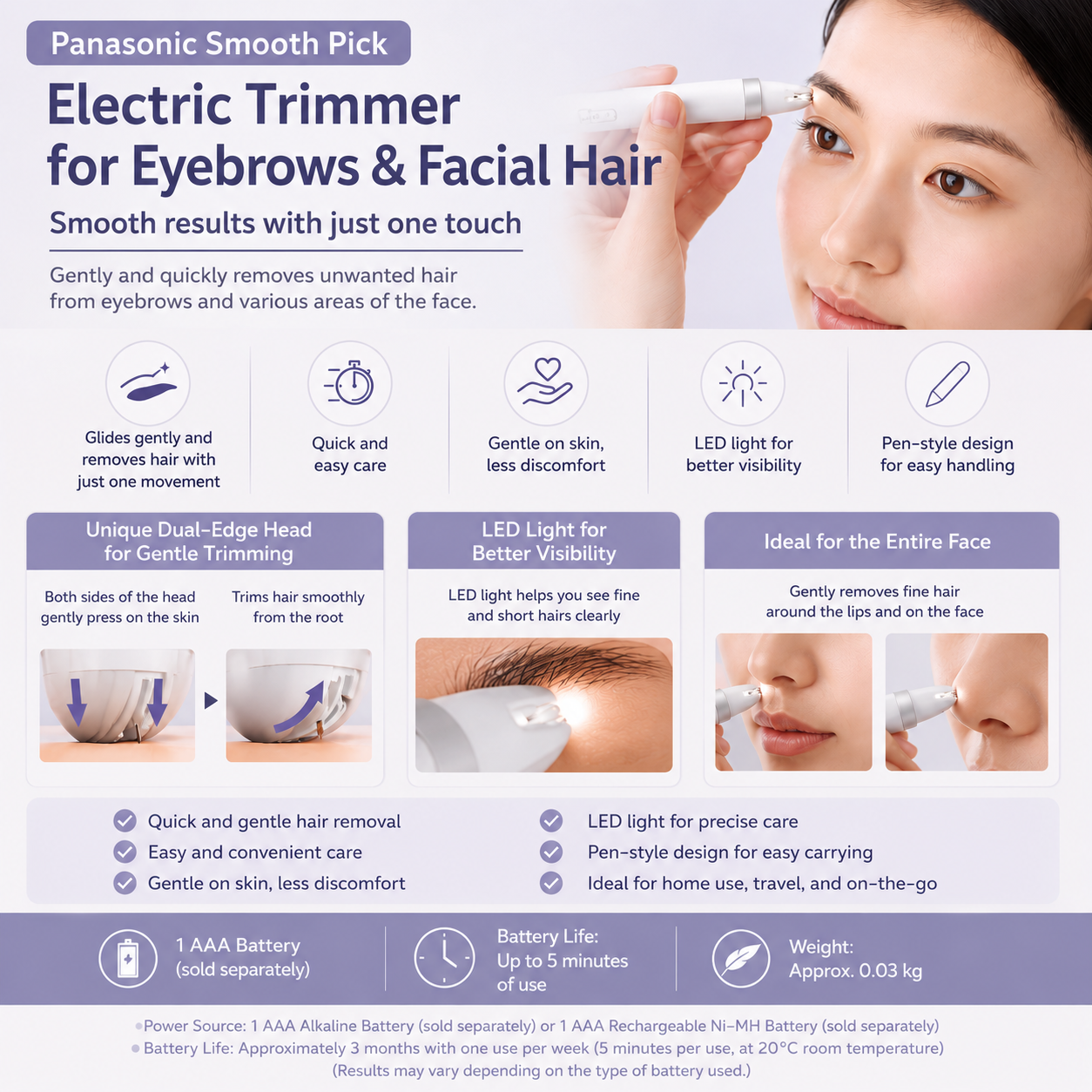Panasonic Eyebrow Smooth Pick Electric Eyebrow & Facial Hair Remover