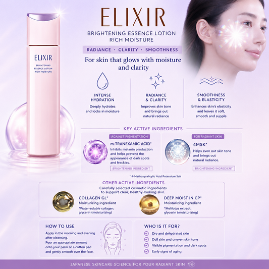 ELIXIR Brightening Lotion Rich Moisture Medicated Whitening & Anti-Aging Toner Japan