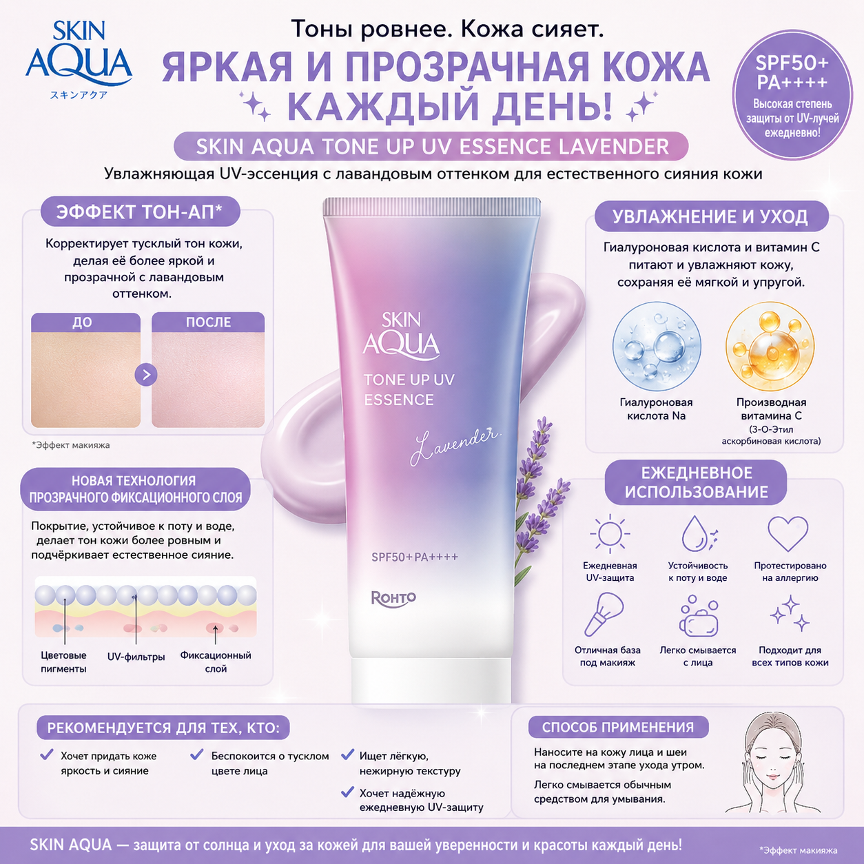 SKIN AQUA Tone Up UV Essence Lavender SPF50+ PA++++ | Sunscreen Japan