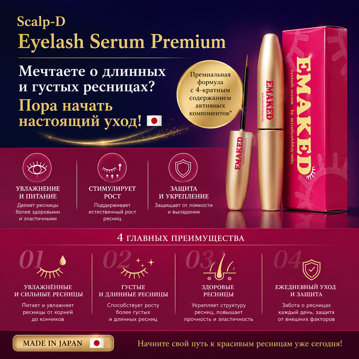 EMAKED Eyelash Serum from Japan – Lash Growth Support, Fuller & Longer-Looking Eyelashes