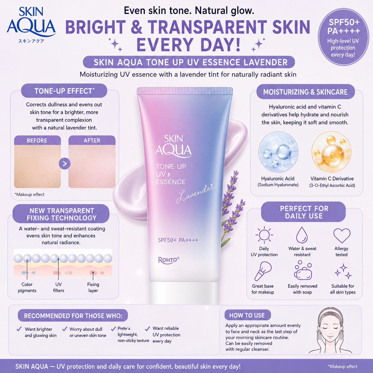 SKIN AQUA Tone Up UV Essence Lavender SPF50+ PA++++ | Sunscreen Japan