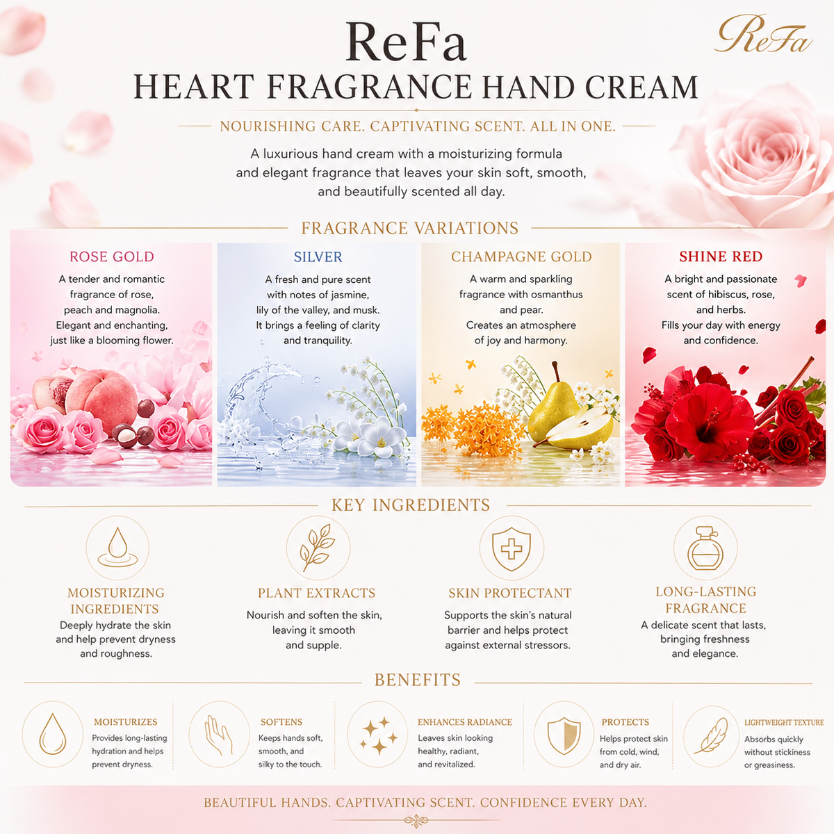 ReFa Heart Fragrance Hand Cream 50g | Moisturizing Hand Cream | 5 Fragrances | Made in Japan