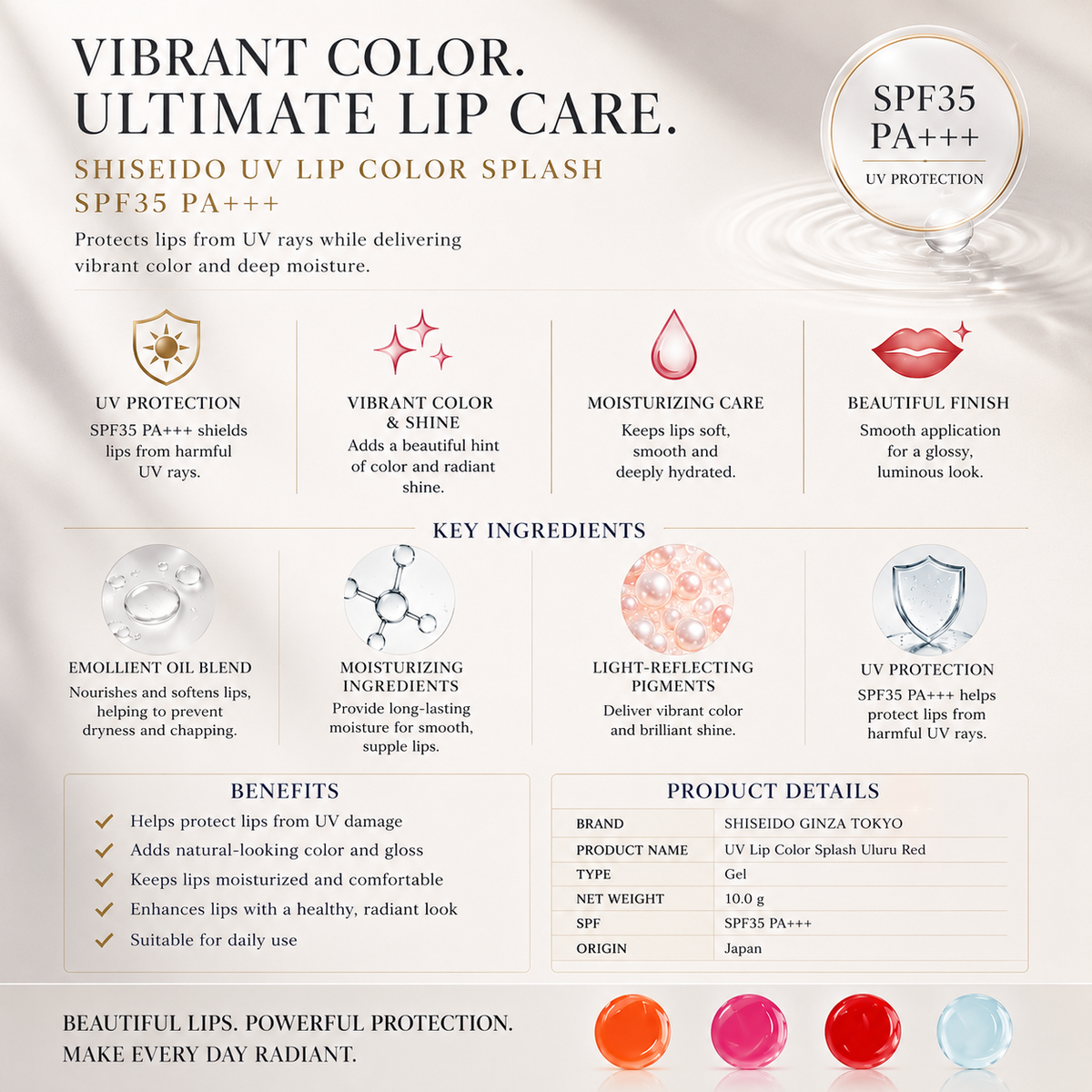 SHISEIDO GINZA TOKYO UV Lip Color Splash – Uluru SPF35 PA+++ 10g