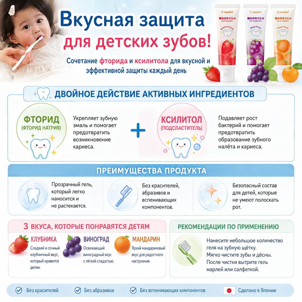 Combi teteo Fluoride + Xylitol Gel Toothpaste(3 Tubes Set)