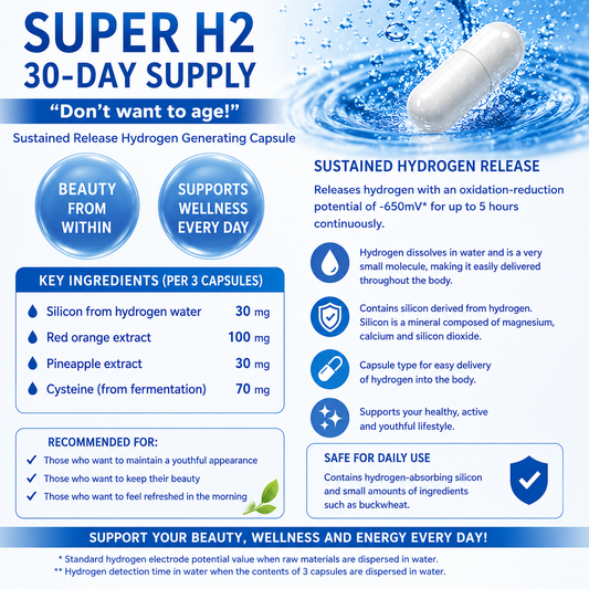 DHC Super H2 Hydrogen Supplement 30 Day Supply 90 Capsules Made in Japan